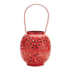 Red Punched Metal Candle Lantern – Compact Industrial Decor