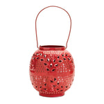 Punched Metal Candle Lantern 8"H – Red Iron with Handle, Industrial Decorative Accent by Melrose