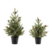 Artificial Mini Pine Tree Duo with Pinecones