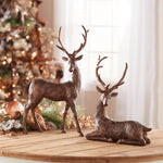 Winter Deer Figurine (Set of 2) – 18"H Brown Bronze Resin Christmas Decor by Melrose