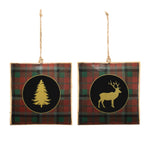 Square Plaid Ornament Set Red Green Gold Iron – 4.25" H Christmas Tree Decoration by Melrose