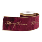 Christmas Merry Christmas Embroidered Wired Ribbon Polyester Red 0.25" H 4" W 5 Yds Indoor Decor by Melrose