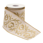 Wired Ribbon Ornate Embroidered Leaves 4" x 5 Yds. for Holiday Crafts by Melrose