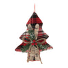 Decorative Christmas tree ornament with plaid pattern and burlap bow on a white background