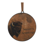 Bison Disc Ornament (Set of 12) – 6"H Brown Iron Rustic Christmas Tree Decor by Melrose