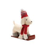 Plush Dog on Sled and Skis Figurine (Set of 2) – 16.5"H Red White Green Polyester Christmas Decor by Melrose