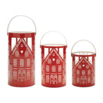 Metal House Lantern Candle Holders (Set of 3) – 12.5"H Red & White Farmhouse Christmas Decor by Melrose