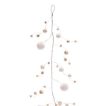 Wood Bead and Puff Ball Garland (Set of 2) – 5' L Beige and Brown Farmhouse Christmas Decor by Melrose