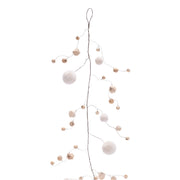 Wood Bead and Puff Ball Christmas Garland Set of 2