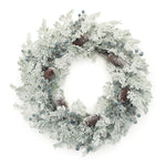 Flocked Pine Wreath Winter-Inspired Berry and Cedar Christmas Accents – 24" by Melrose