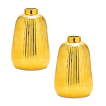 Gold Ceramic Vases with Ribbed Texture