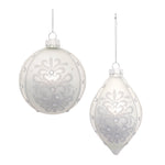Christmas Tree Ornaments White and Silver Glittered Glass – 5" Set of 6 by Melrose