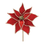 Poinsettia Stem Set of 2 Jeweled Red Silver Polyester 15" H by Melrose