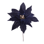 Christmas Navy Blue Poinsettia Flower Stems – Set of 6 Glittered Picks 27.5" by Melrose