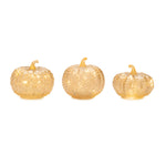 LED Lighted Glass Pumpkins 6"– Mercury Finish Fall Centerpiece Set of 3 by Melrose