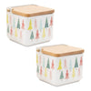 Ceramic 5" Christmas Tree Print Boxes (Set of 2) – Festive Storage Containers with Wood-Look Lids by Melrose