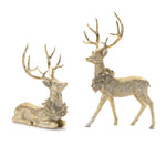 Deer Figurine with Wreath Set of 2 Resin Gold Gray Finish  27.5" H Indoor Christmas Decor by Melrose