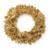 Gold tinsel wreath on a white background