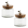 Farmhouse Glass Canister 6.5"H Set with Mango Wood Lid and Pumpkin Detail Melrose