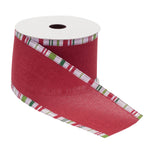 Festive Holiday Ribbon with White Striped Trim