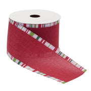 Festive Holiday Ribbon with White Striped Trim