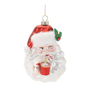 Glass Santa w/Hot Cocoa Ornaments Set of 6