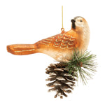 Bird and Cone Ornament (Set of 6) – 5"H Orange & Brown Glass Indoor Holiday Decor by Melrose