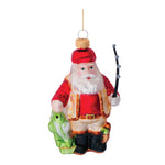 Santa Fishing Ornament (Set of 6) – 4.75"H Red Gold Glass Holiday Tree Decor by Melrose