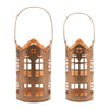 Rustic Metal House Lantern Set of 2