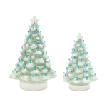 LED Ceramic Christmas Trees 15"H Ceramic Blue White Shabby Chic Holiday Decor Set of 2 By Melrose