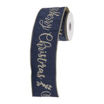 Holiday Craft Ribbon Navy Blue and Gold Wired Ribbon for Wreaths and Bows