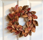 Magnolia Leaf Fall Wreath 24"D Mixed Orange Brown Green Front Door or Mantle Decor by Melrose