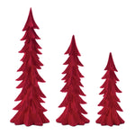 Festive Indoor Decor Red Resin Pine Tree Set of 3 Velvet Finish 23"H Holiday Decor by Melrose