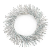 Silver tinsel wreath styled on interior door