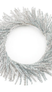 Indoor silver tinsel wreath seasonal display