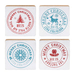 Postal Christmas Stamp Wood 7.5 Inch Decor Set of 4 by Melrose