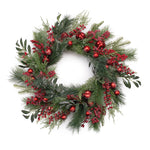 Pine Wreath Greenery with Berries and Ornaments – 24" Christmas Decor by Melrose
