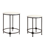 Round Marble Top Accent Table Set of 2 19″ H Black & White Iron Tables by Melrose