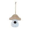 Polyresin mushroom birdhouse with woven texture detail