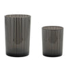 Striped glass candle holder set black and white