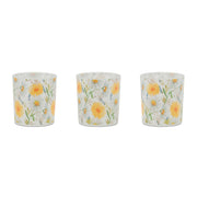 Glass Votive Candle Holder Set – Floral Design Yellow Green – 3 in Height – Home Accent by Melrose