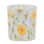 Votive Candle Holder Set – Yellow Green Glass – Floral Print – 3 in Height by Melrose