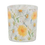 Votive Candle Holder Set – Yellow Green Glass – Floral Print – 3 in Height by Melrose