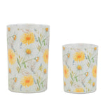 Floral Print Votive Candle Holder Set of 2 - 7″ H Yellow Green Frosted Glass by Melrose