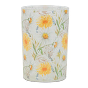 Candle with floral design on a white background