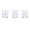Glass votive candle holders with blue and white dotted pattern