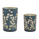 Frosted Glass Candle Holder Green Botanical Pattern – 7" H Tabletop Decor by Melrose