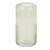 Glass candle holder with textured green curved design