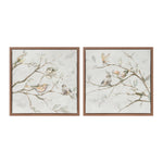 Framed Birds on Branches Canvas Art Set of 2 - 10″ Sq Beige & Gray Nature Prints by Melrose
