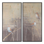 Framed Bird and Pussy Willow Wall Print Set of 2 - 32″ H Brown & Gray Nature Art by Melrose